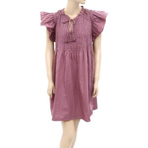 Sea New York Rene Mini Dress Smocked Cotton Purple Flutter Sleeve S 4 258602